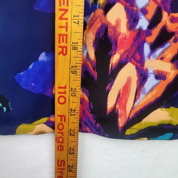 Three Eighty Two XS Navy Floral Long Sleeve Faux Wrap Blouse Vibrant Multicolor - Picture 9 of 9